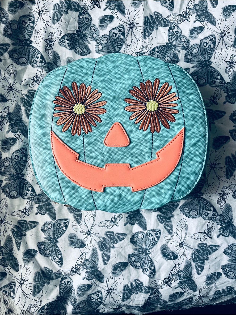 Teal Pumpkin Crossbody Bag with Jack-o'-Lantern Face Halloween